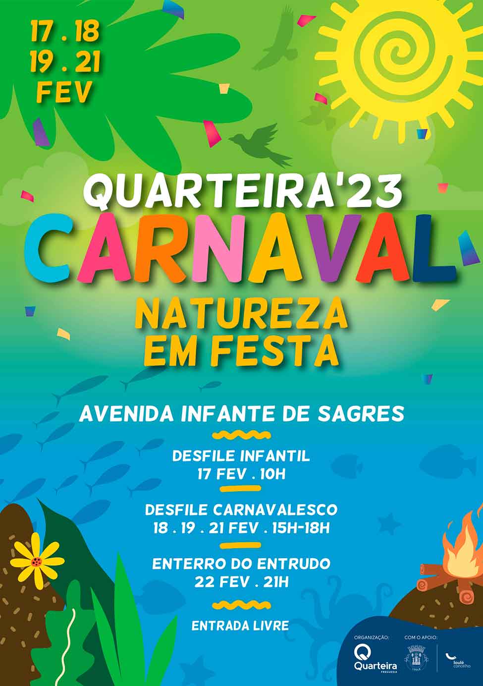 O Carnaval de Quarteira este ano chama a atenção para a preservação da natureza e decorre entre os dias 17 e 22 de fevereiro, com entrada livre.