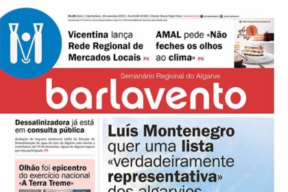 Edição n.º 2382 de 16 de novembro do jornal barlavento, semanário regional do Algarve sobre o périplo feito por Luís Montenegro à região.