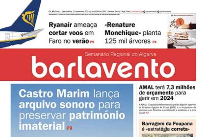 Edição n.º 2383 de 23 de novembro do jornal barlavento, semanário regional do Algarve sobre o arquivo sonoro de Castro Marim.