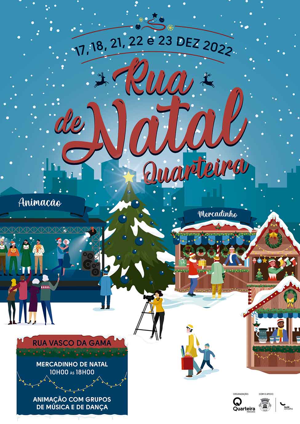 O Mercadinho de Natal está de regresso a Quarteira, na Rua Vasco da Gama, para dinamizar a quadra com uma vasta oferta de produtos de artesanato e doçaria regional.