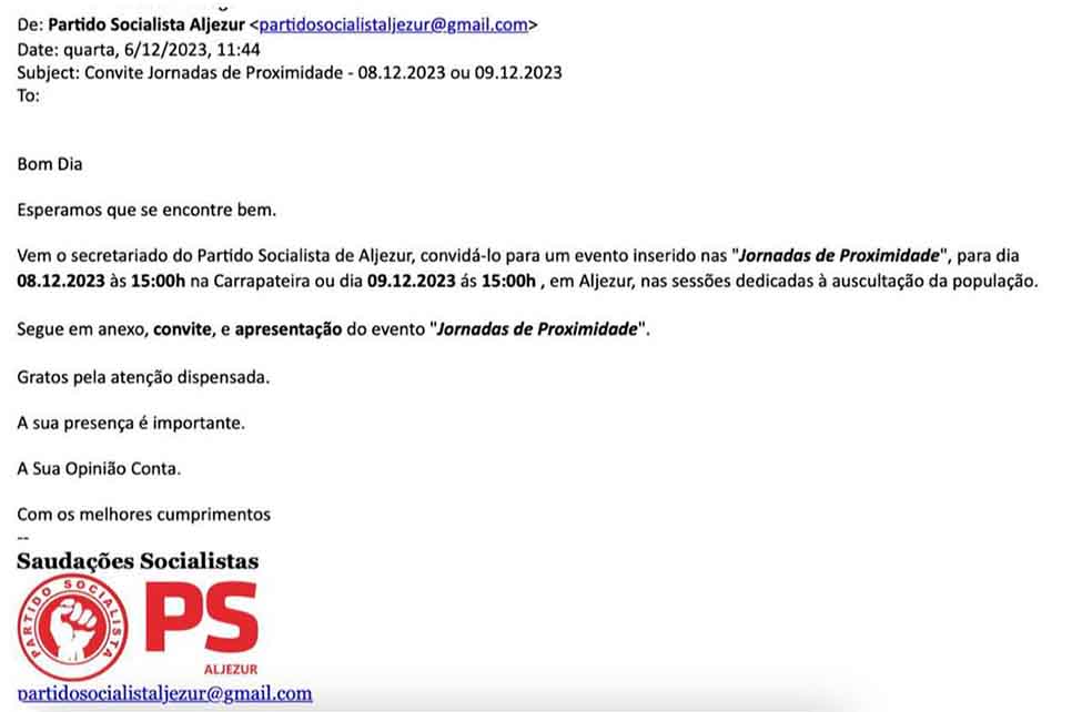 O PSD Algarve acaba de informar as redações que irá proceder a uma queixa contra o PS e a autarquia de Aljezur por «envio massivo de propaganda».