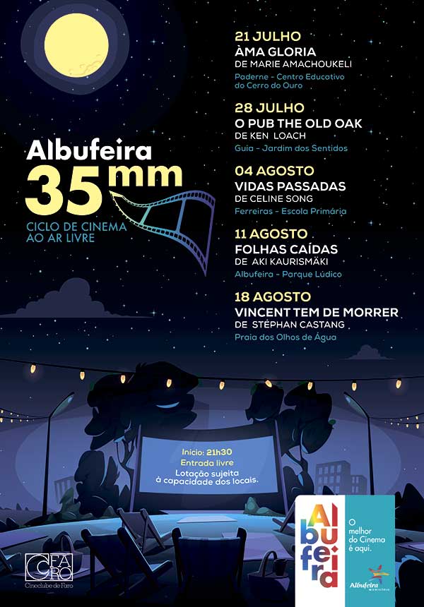 Em colaboração com o Cineclube de Faro, o município de Albufeira organiza a 4.ª edição do «Albufeira 35 mm - Ciclo de Cinema ao Ar Livre», que vai passar por todas as freguesias do concelho durante os meses de julho e agosto.