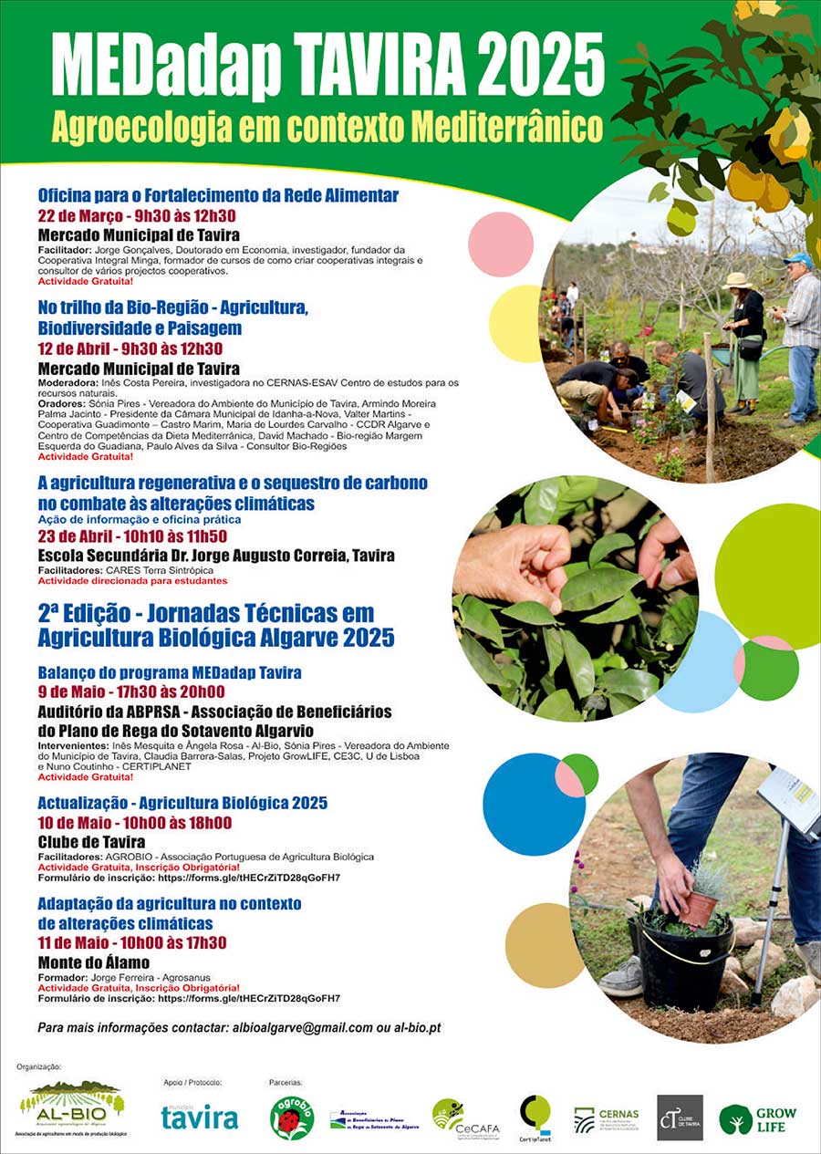 A Al-Bio promove a agroecologia em Tavira com uma série de oficinas, conferências e Jornadas Técnicas, entre março e maio. Objetivo é impulsionar a agroecologia e uma Bio-Região no Algarve.