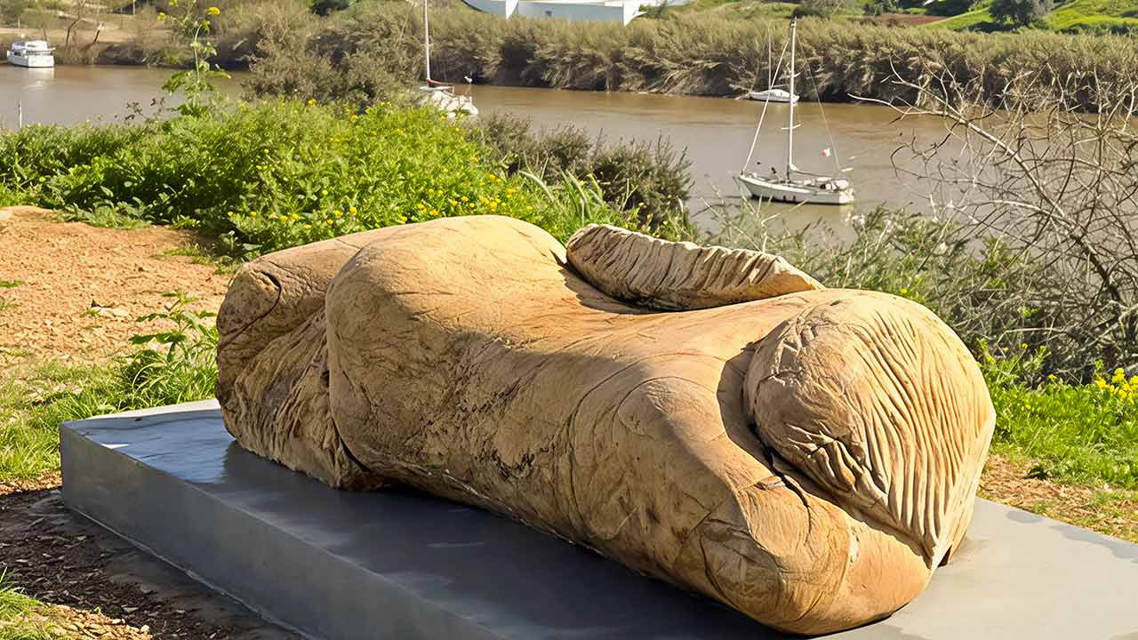 Escultura de Pepe Gámez contra violência sobre mulheres em Alcoutim.