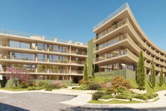 Unique Albufeira junta apartamentos T1 a T3, piscina, sauna e espaços de coworking num novo condomínio privado em Albufeira.